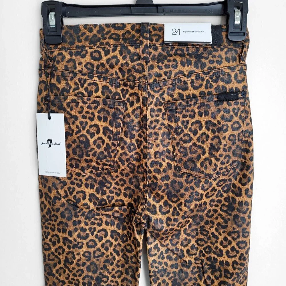 NWT 7 For All Mankind Leopard-Print High Rise Slim Fit Kick Flare Cropped Jeans - Picture 10 of 16